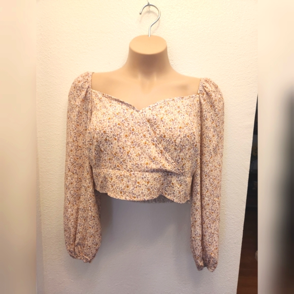 SHEIN CURVE Floral Long Sleeve Crop top Women's Top 2XL